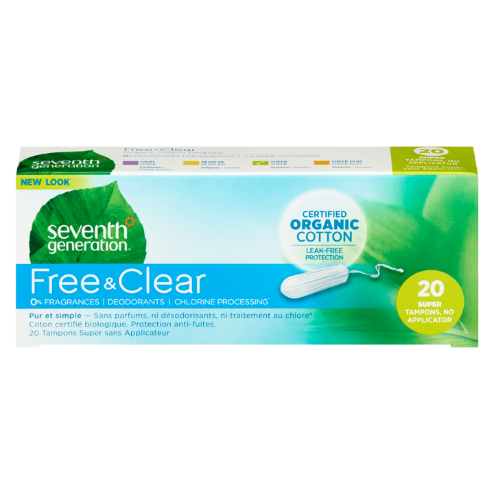 Free &amp; Clear Organic Cotton Tampons - Super Tampons, no Applicator - 20 count