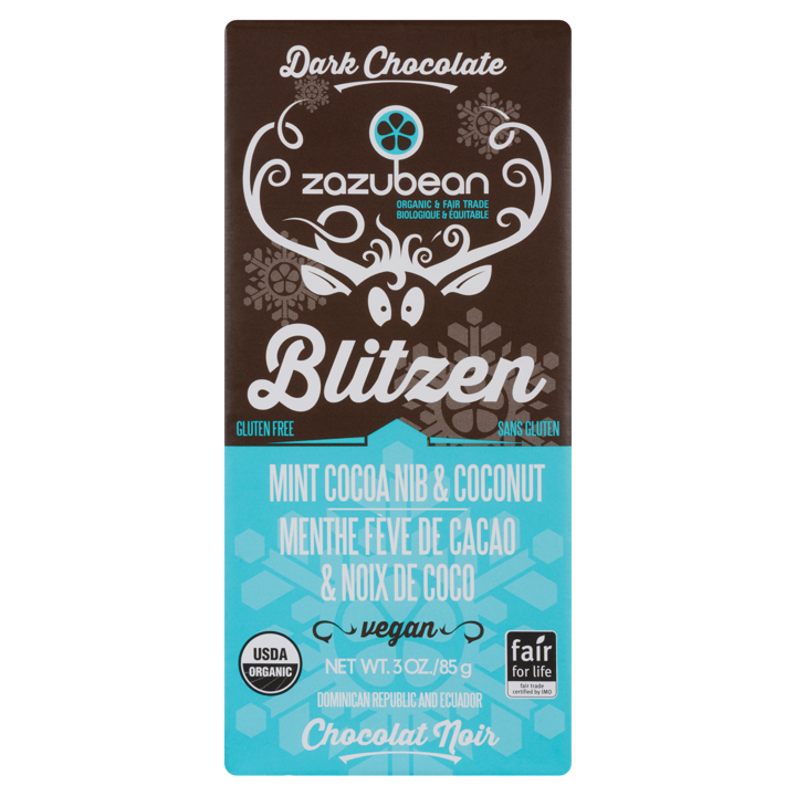 Chocolate Bar - Blitzen Mint Cocoa Nib &amp; Coconut 70% Cacao