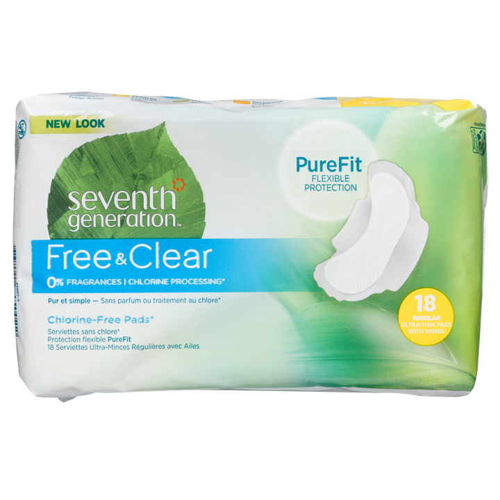 Free &amp; Clear Chlorine-Free Pads - Regular Ultra-Thin Pads with Wings